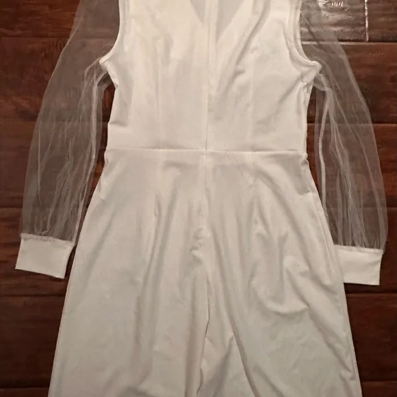 Allegra K Women's Elegant V Neck Mesh Long Sleeve Loose Wide Leg jumpsuit Med - Picture 3 of 13